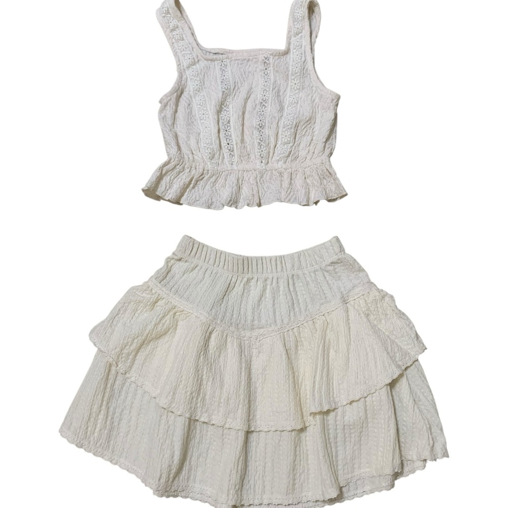 Zara Kids Girls Top & Skirt Cream Cottage-core Set Bohemian Size 9‎